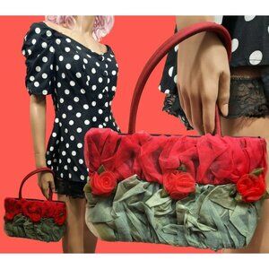 Y2K Mini Handbag Top Handle floral Purse Red Roses Fairy Coquette Dollette